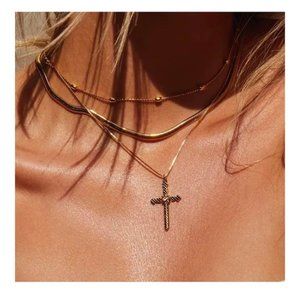 Luv AJ Serpent Cross Charm Necklace